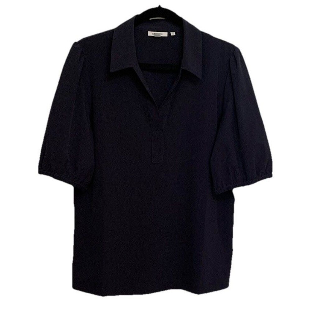 Chicos Size 1.5 Womens Size 10 Top Navy Blue V Neck Stretch